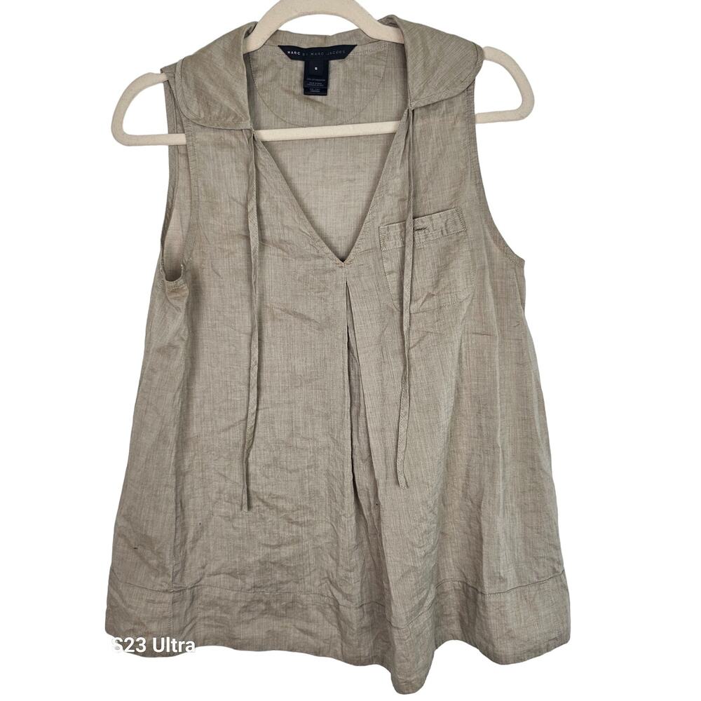 Marc By Marc Jacobs Top Tie Neck Blouse Women S Tan Sleeveless Blouse Cotton